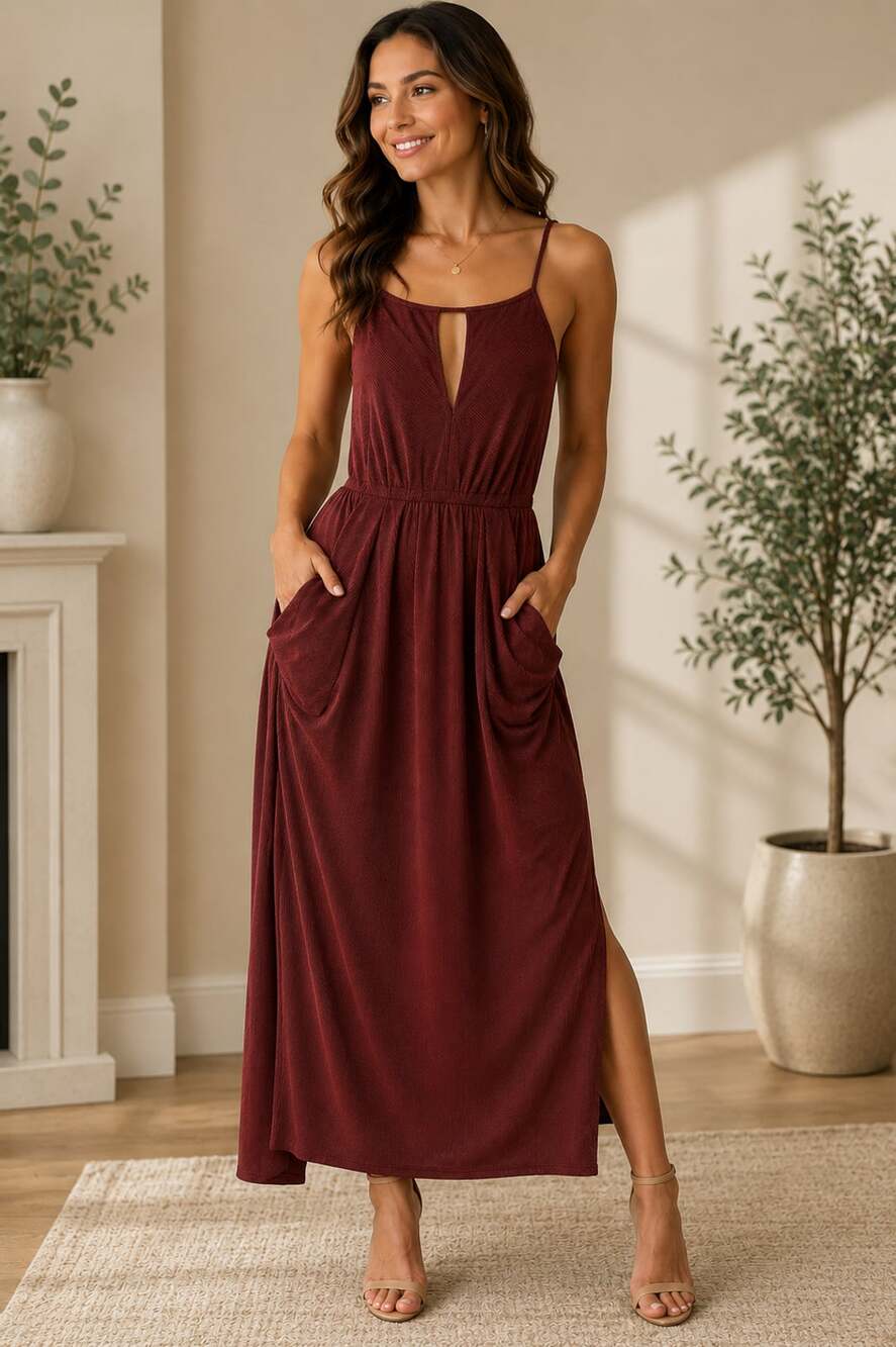 BCBGeneration Drape Pocket Cutout Back Maxi Dress